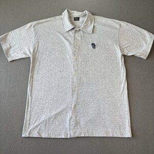 vintage 90s quiksilver Button Up Polo Shirt Mens L Grey Embroidered Japan Logo